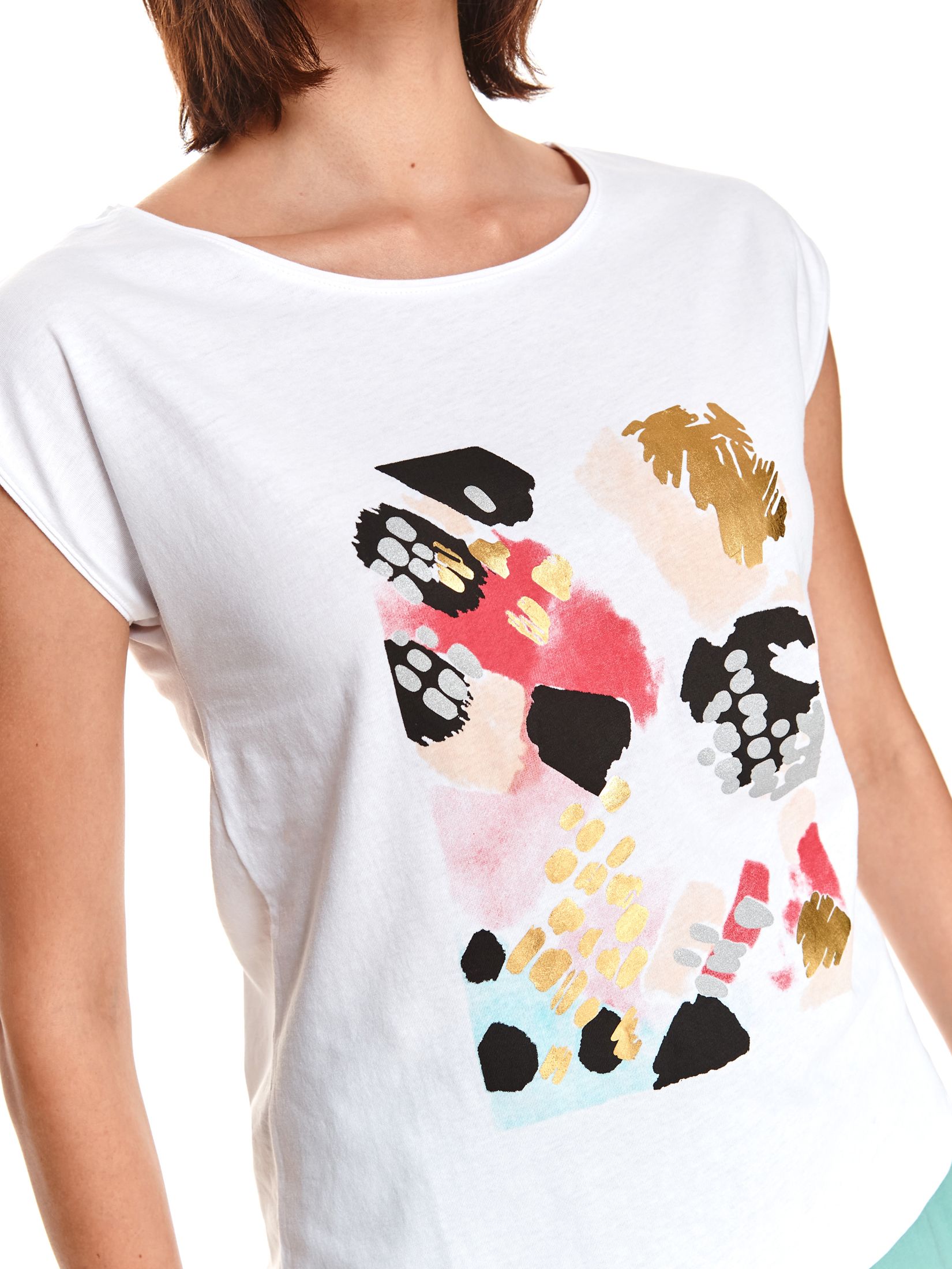 T-shirt damski z krótkim rękawkiem i kolorowym nadrukiem