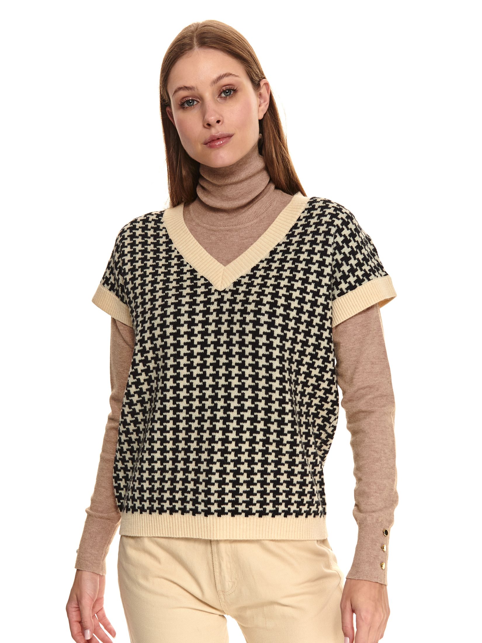 Swetrowa kamizelka w pepitkę