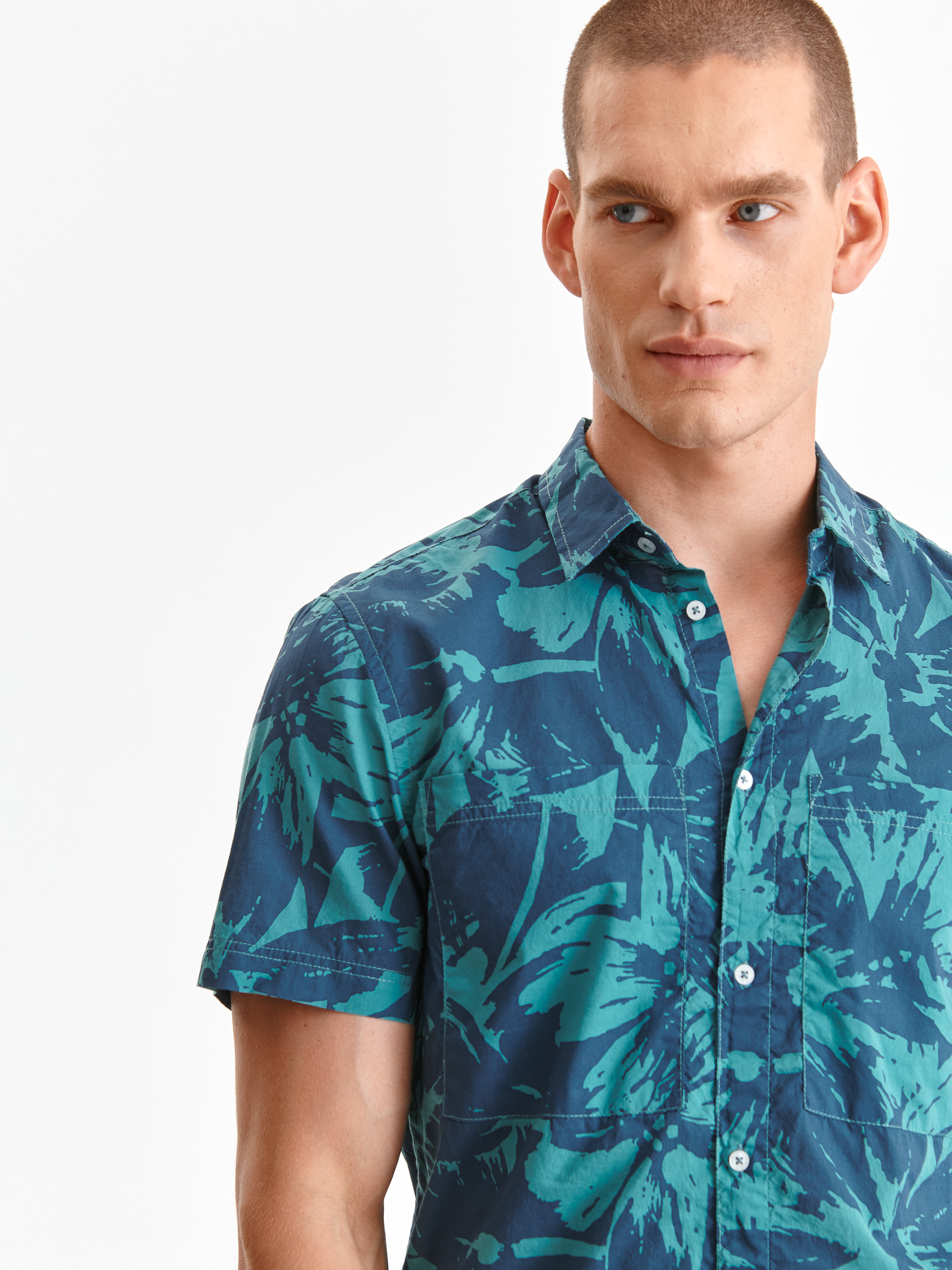 Koszula męska z krótkim rękawem w kwiaty