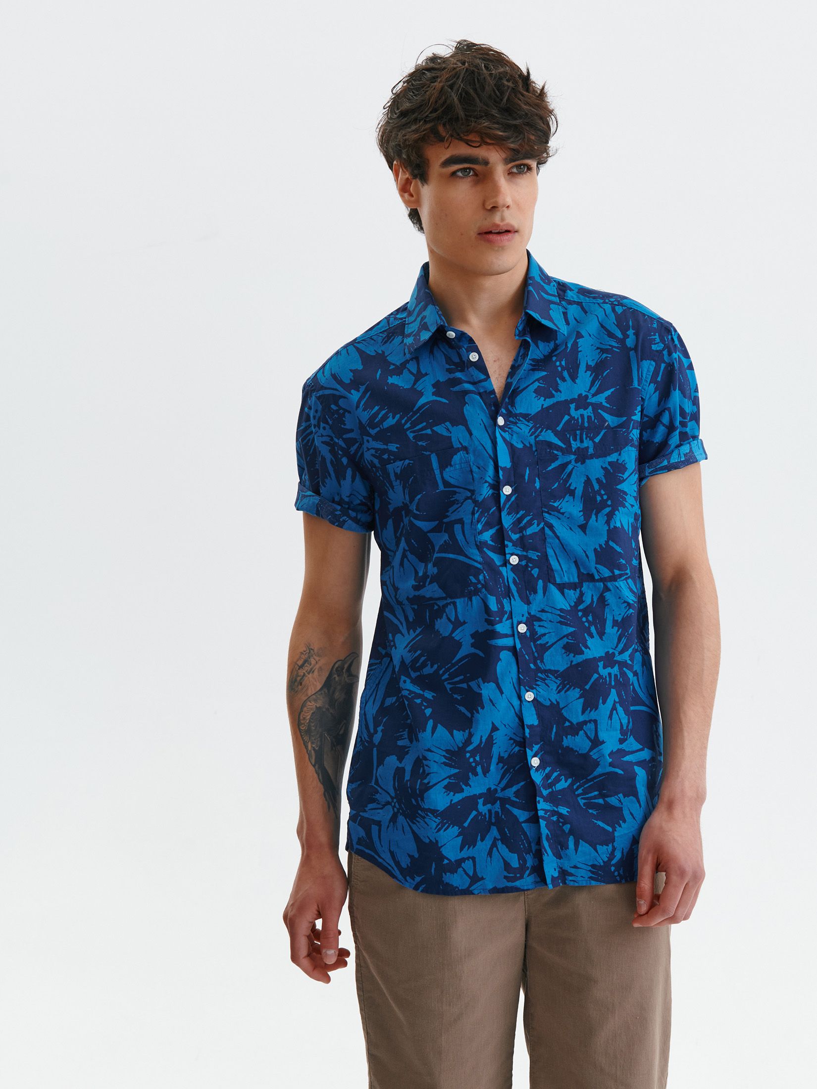 Koszula krótki rękaw męska z printem regular fit