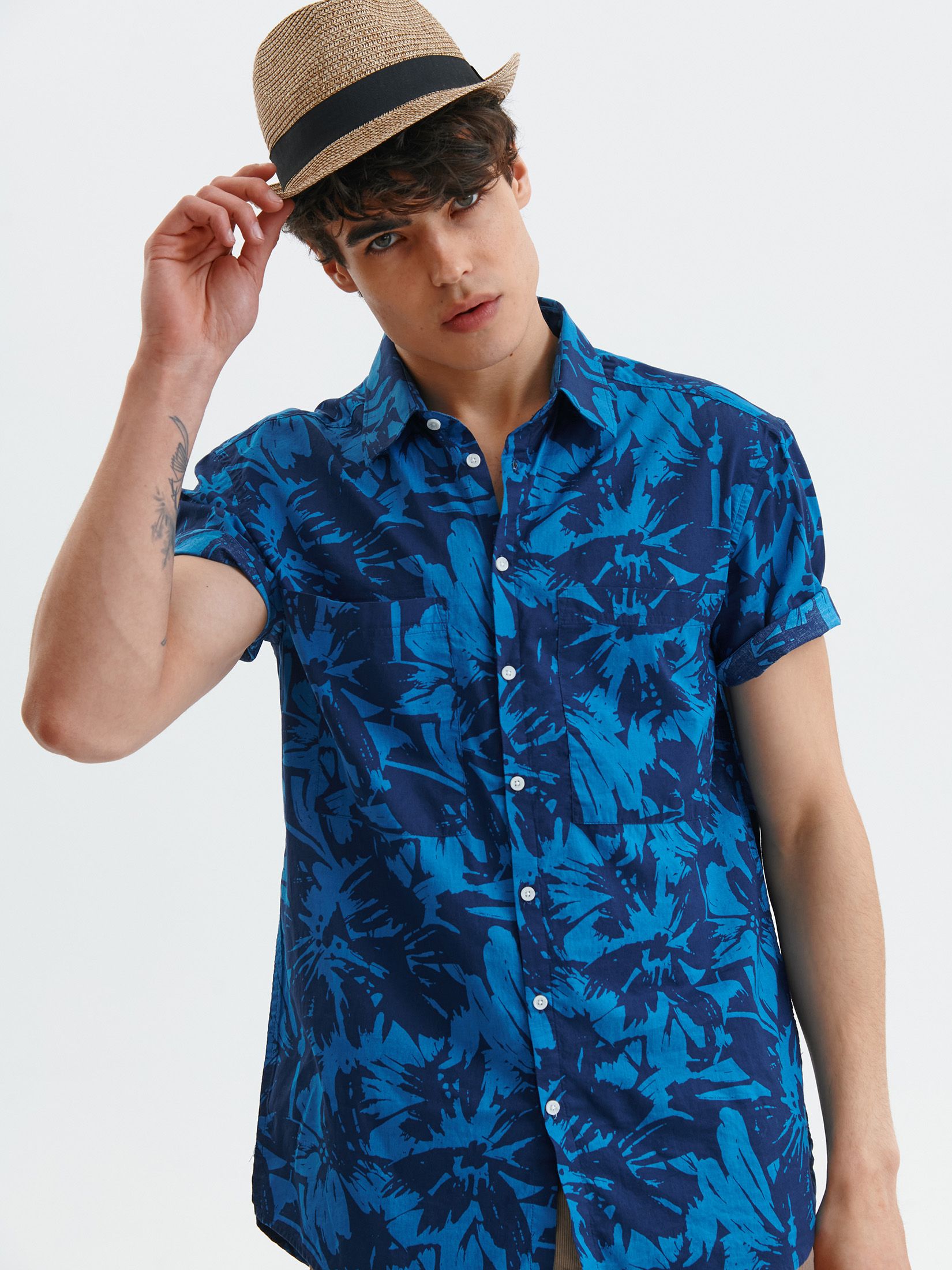 Koszula krótki rękaw męska z printem regular fit