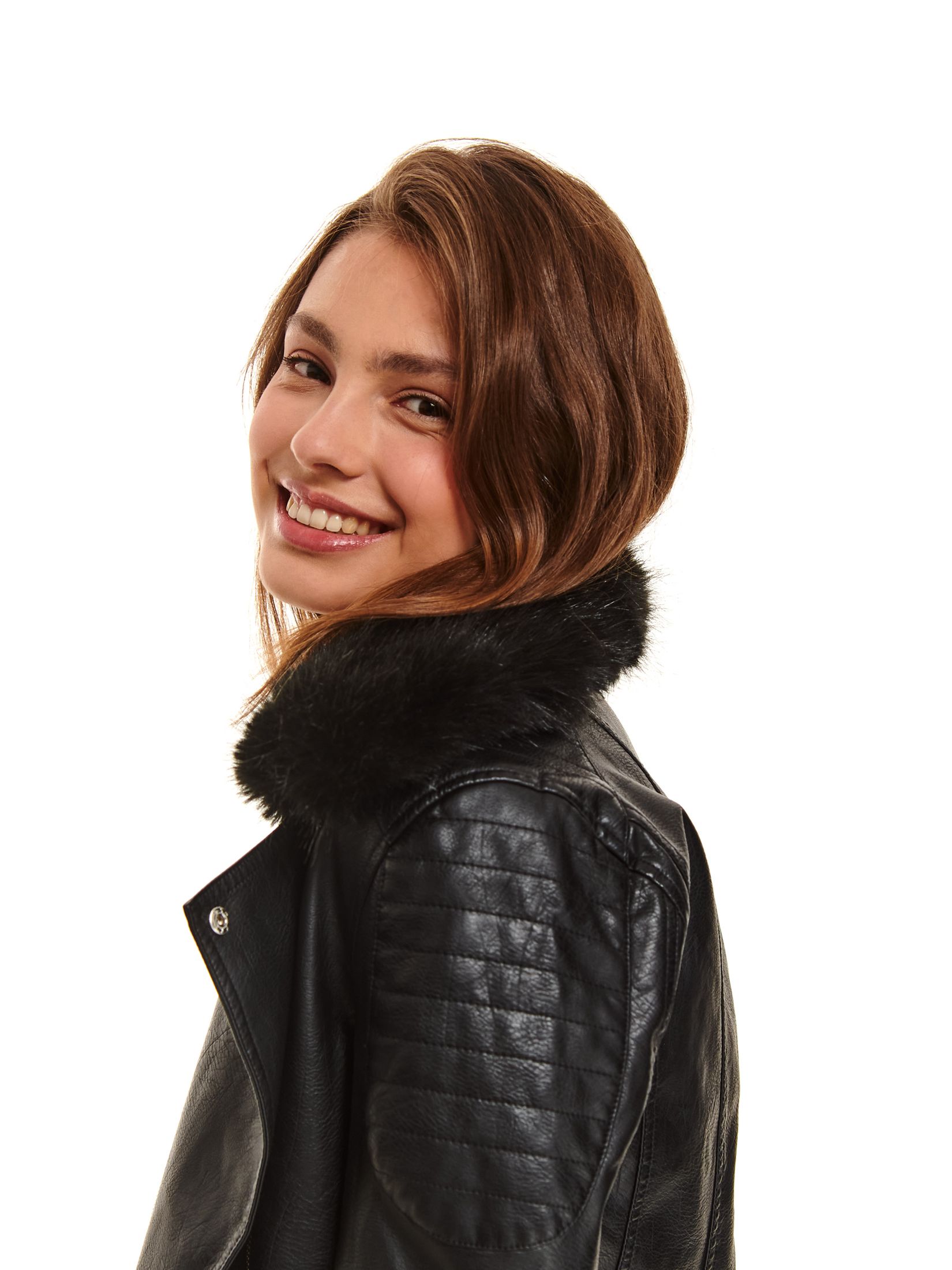 Ramoneska z eko skóry z odpinanym futerkiem