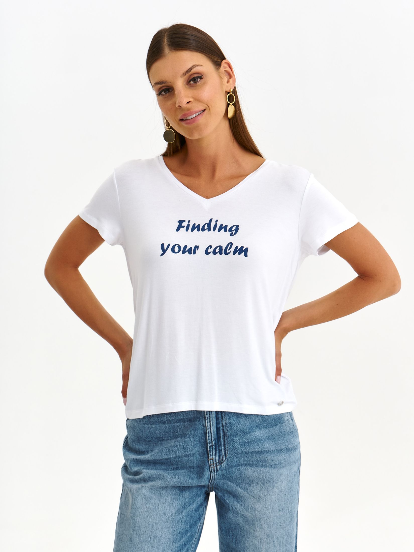 T-shirt damski biały - SPO6074BI t-shirt krótki rękaw, Top Secret