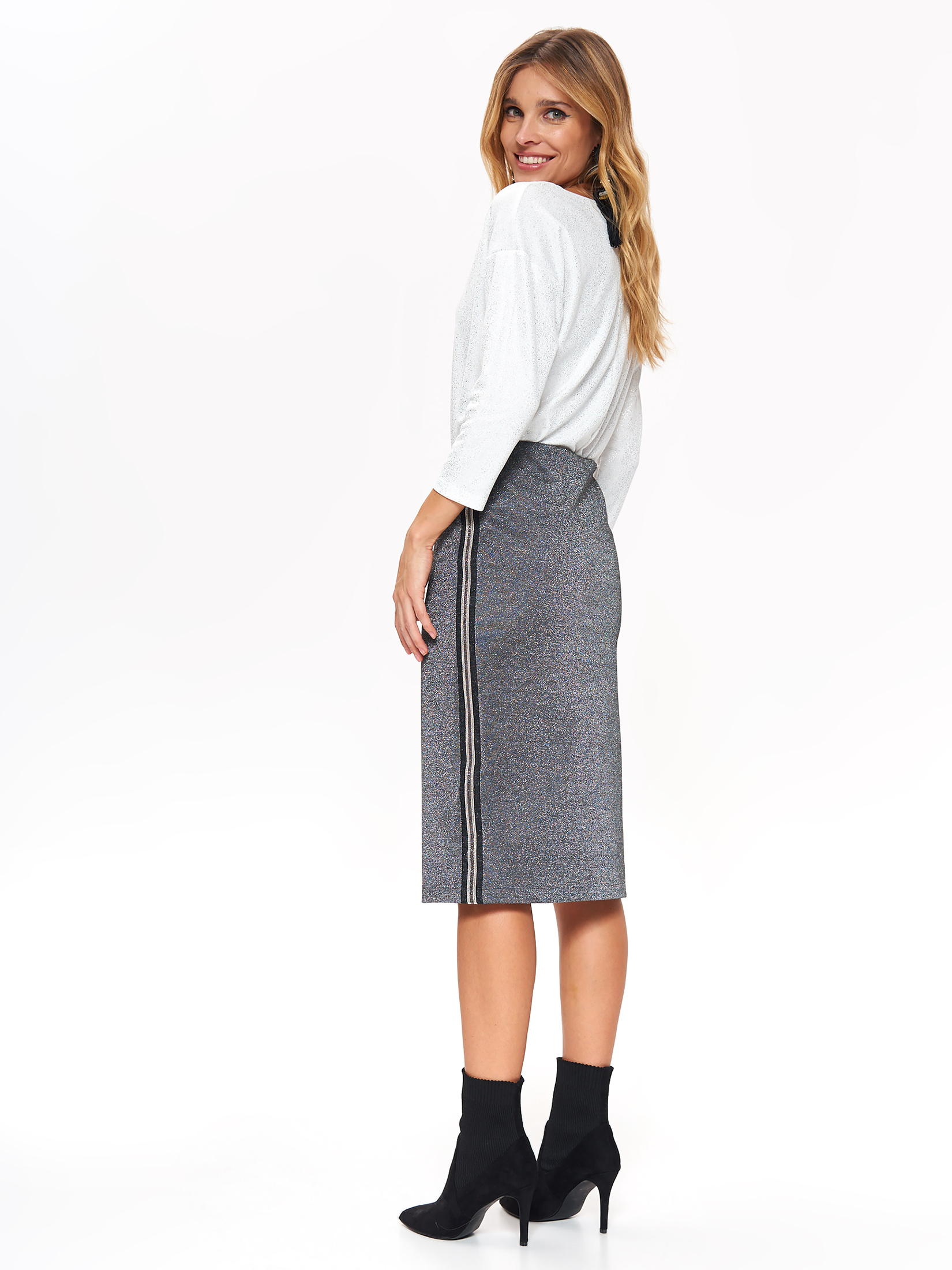 Spódnica ołówkowa z połyskiem, z ozdobnym lampasem