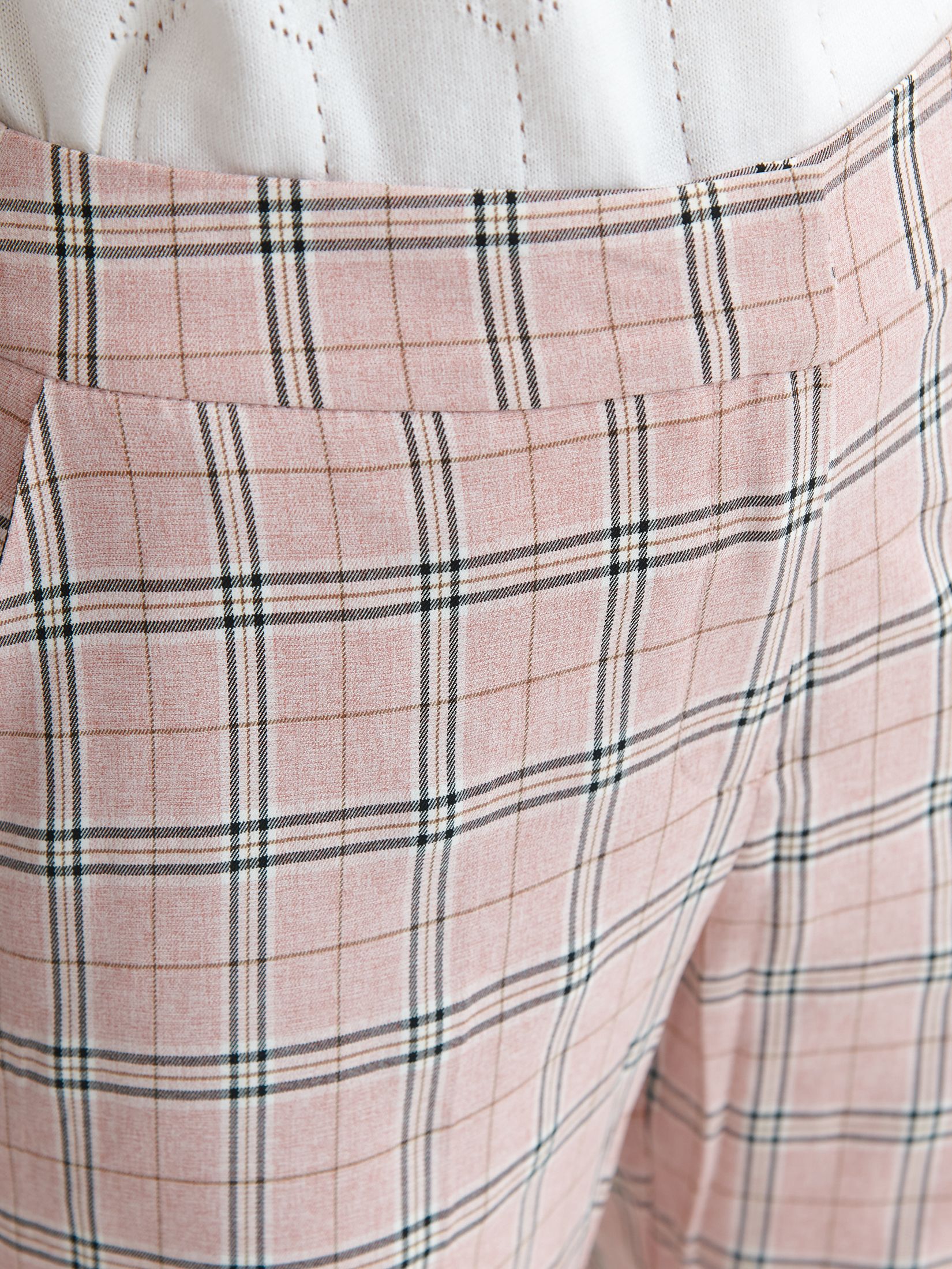 Długie spodnie w kratę, z podwyższonym stanem