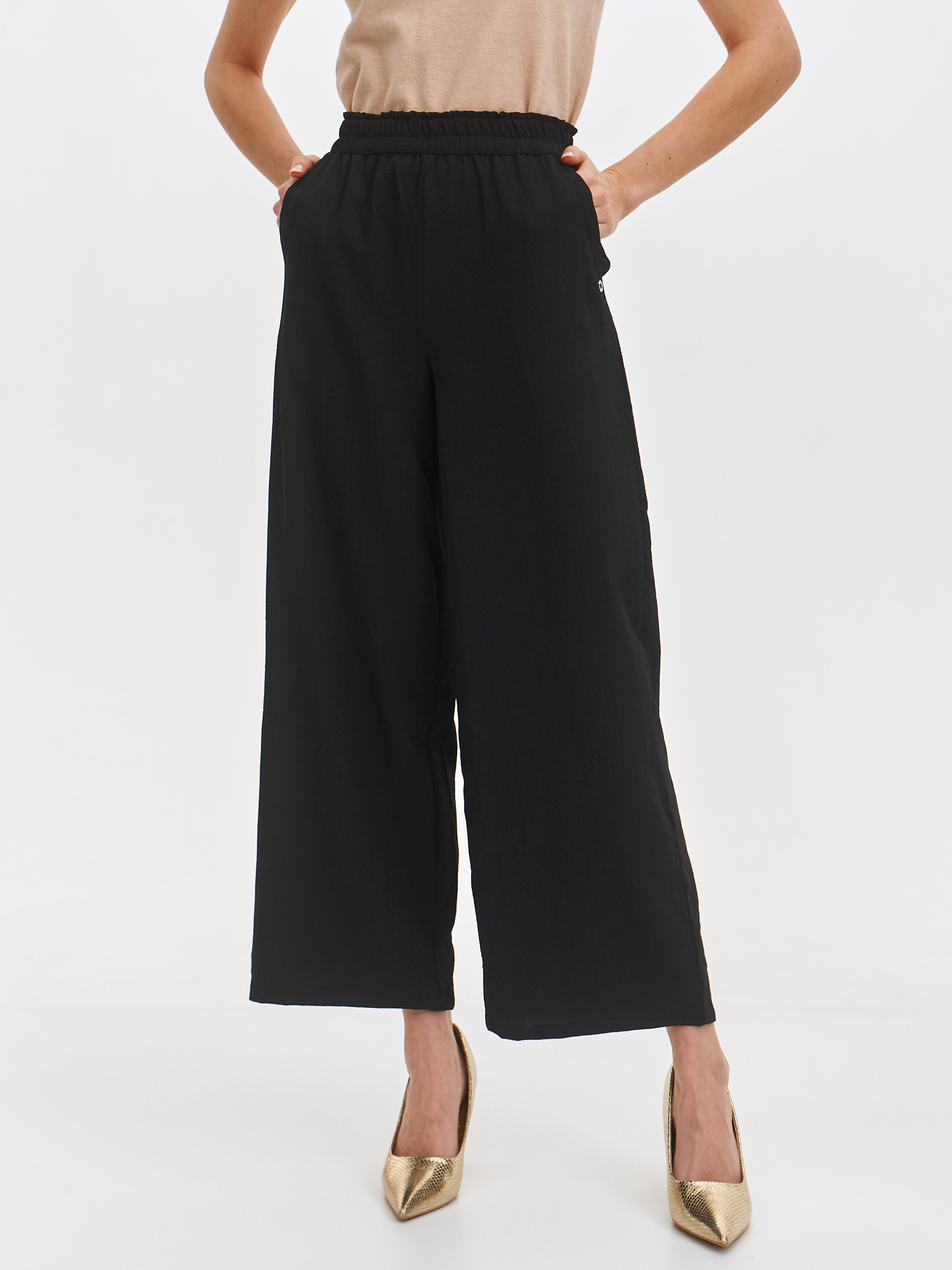 Szerokie czarne spodnie damskie wide leg