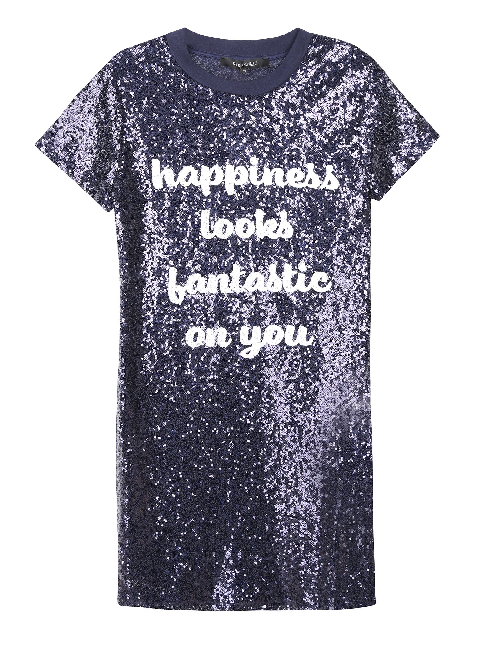 Wieczorowa cekinowa sukienka z napisami