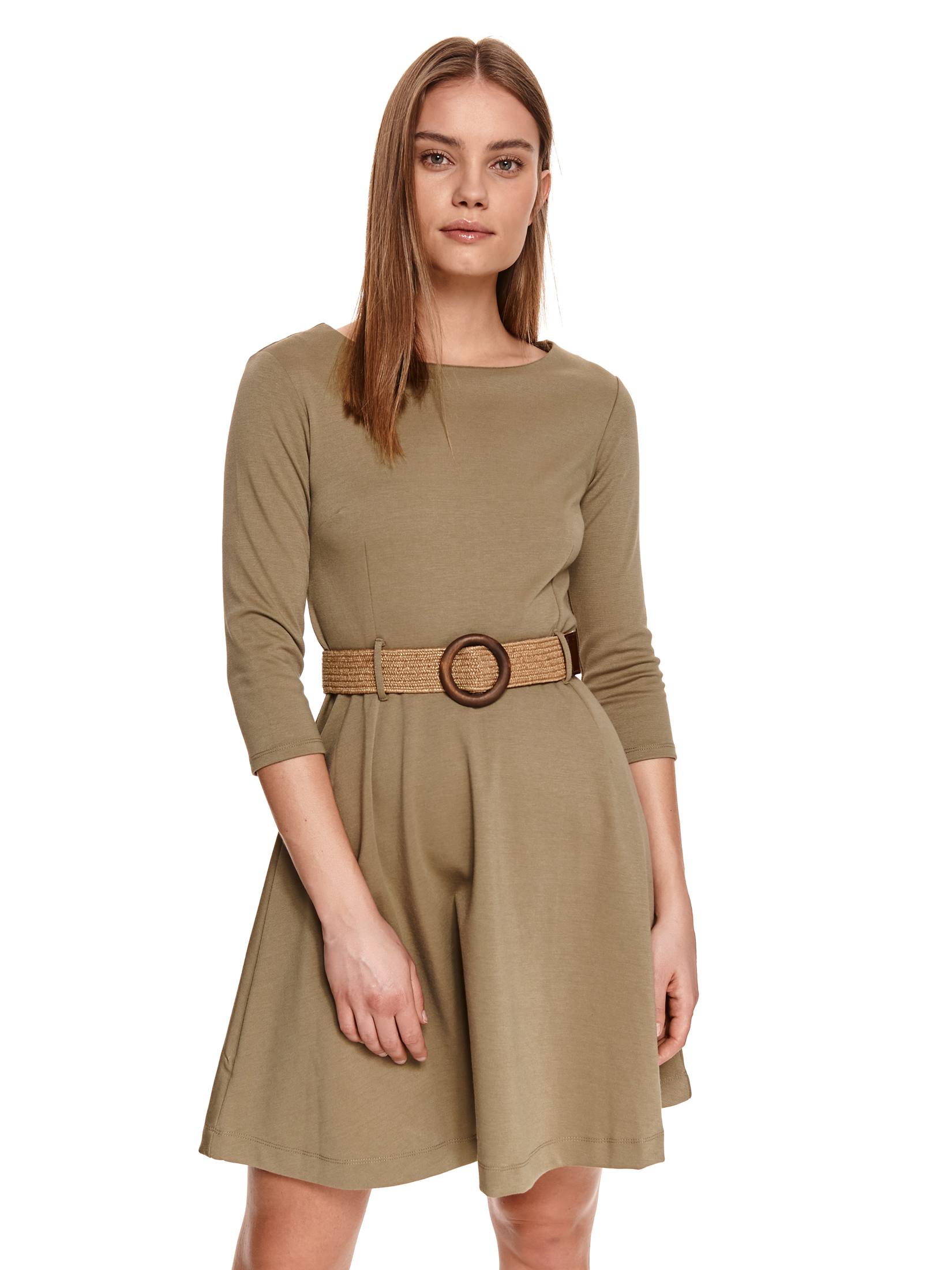 Dzianinowa sukienka fit & flare z plecionym paskiem