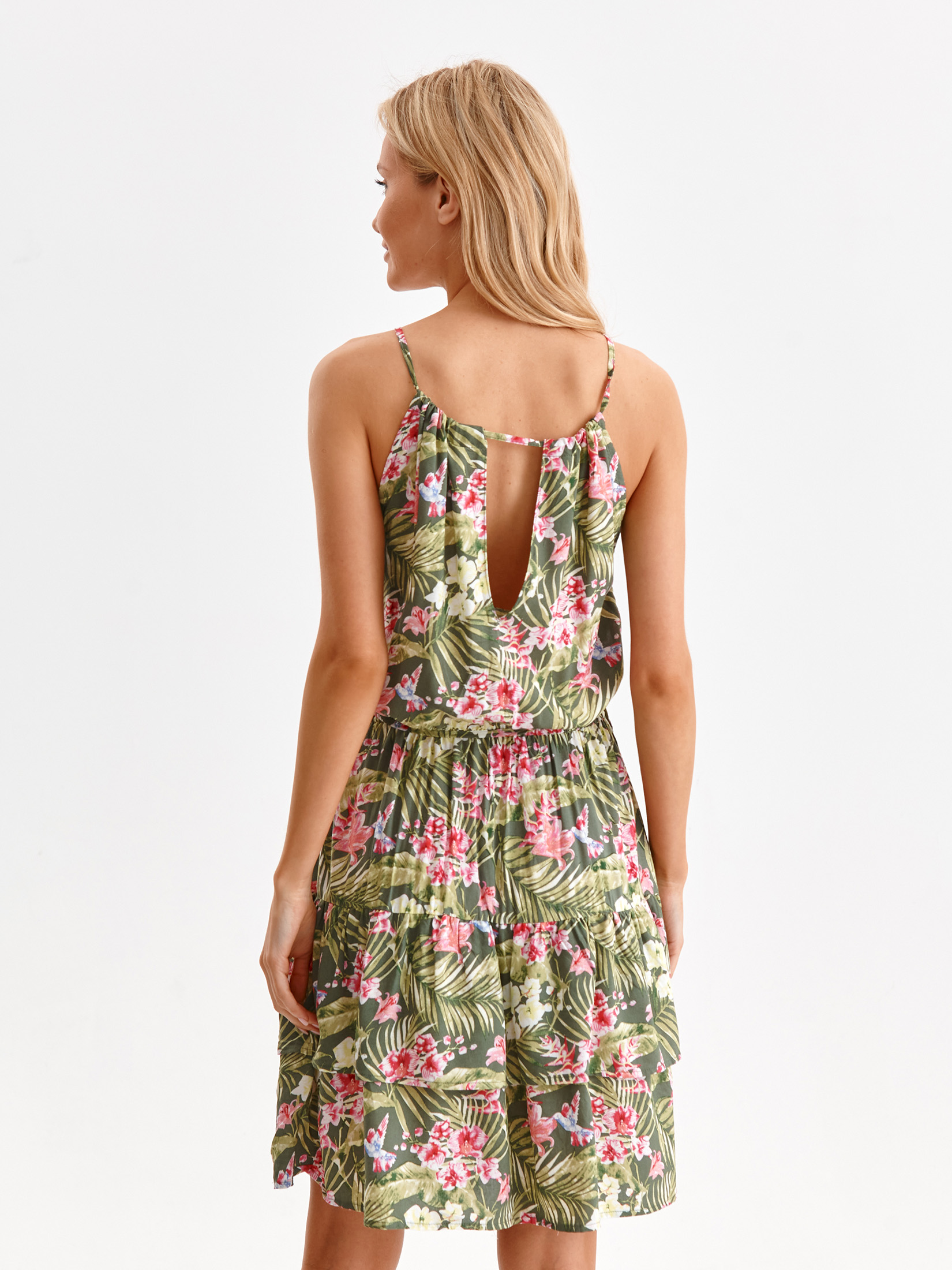 Sukienka mini w kwiaty, z dekoltem halter