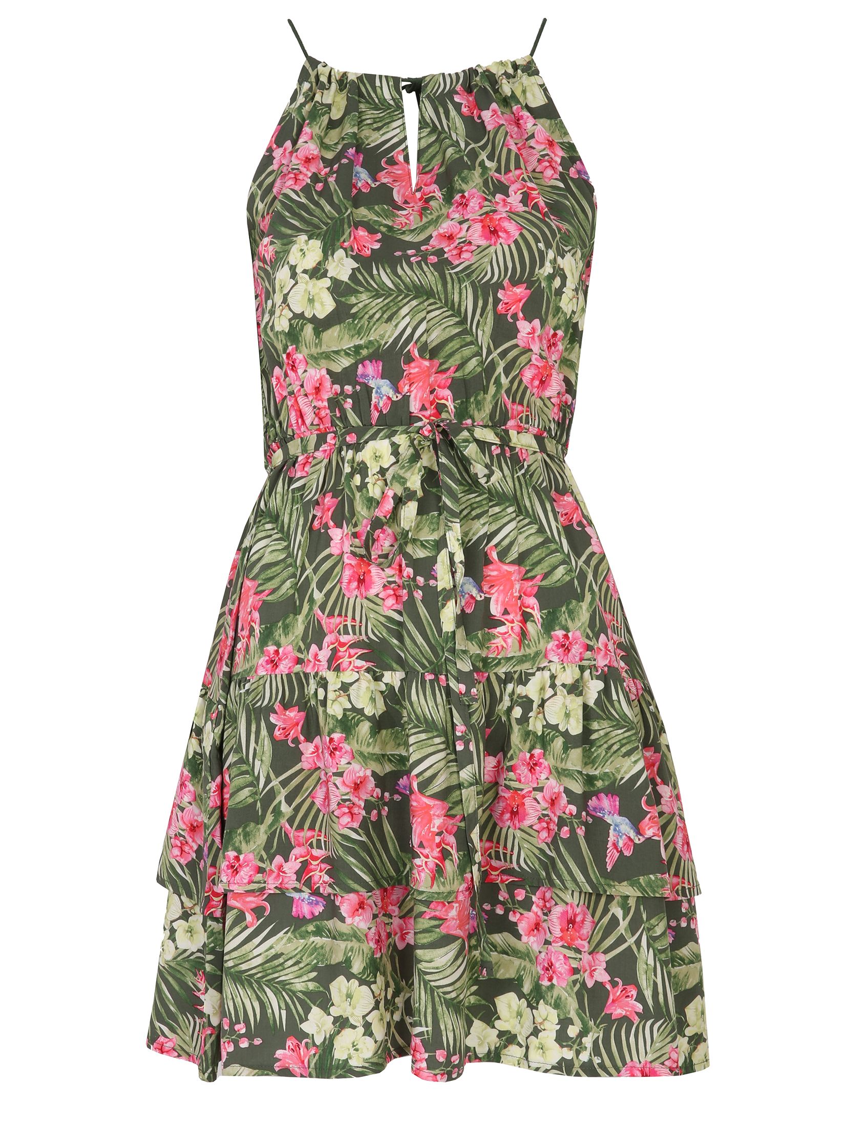 Sukienka mini w kwiaty, z dekoltem halter