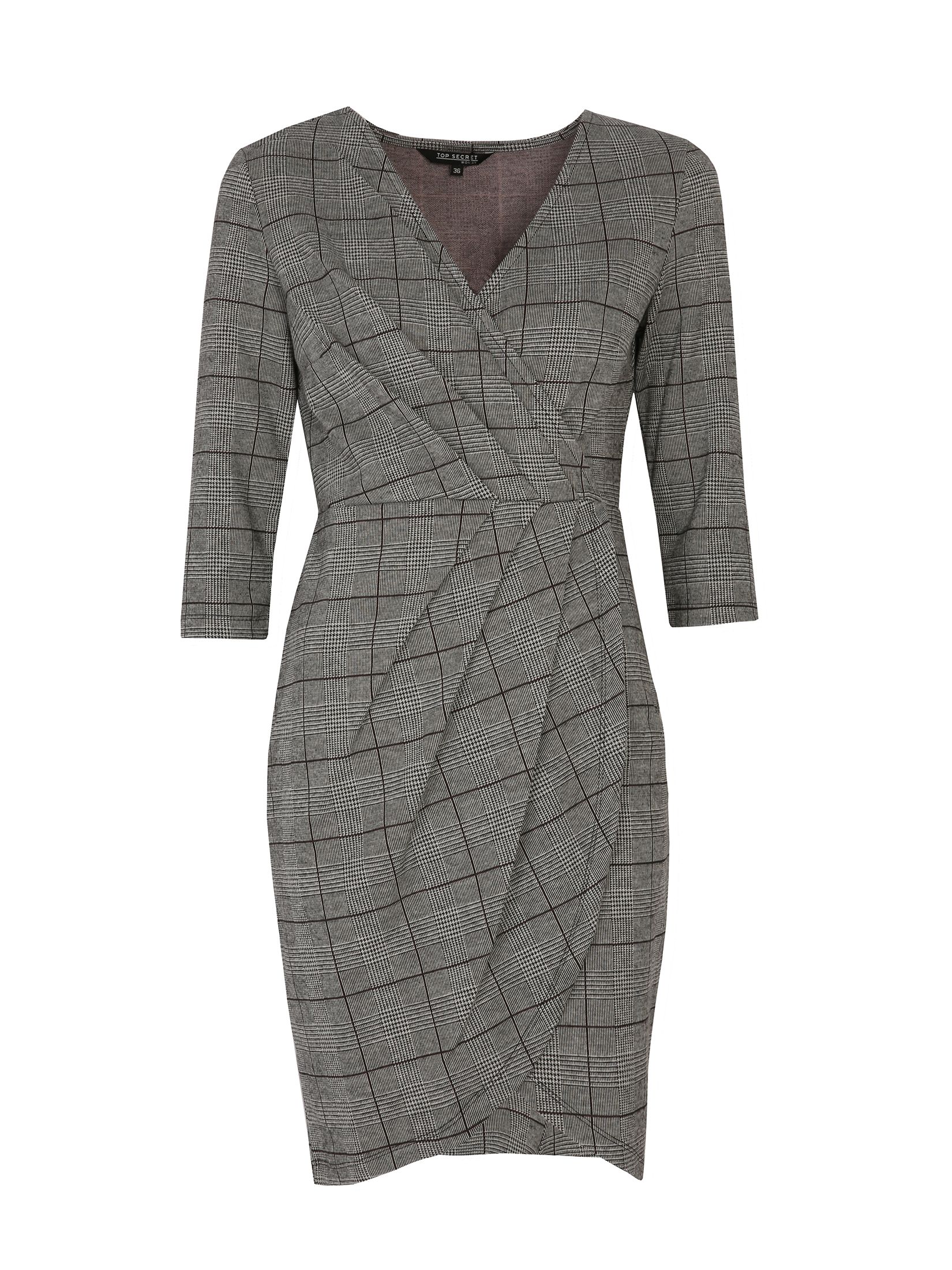 Dopasowana kopertowa sukienka w kratę