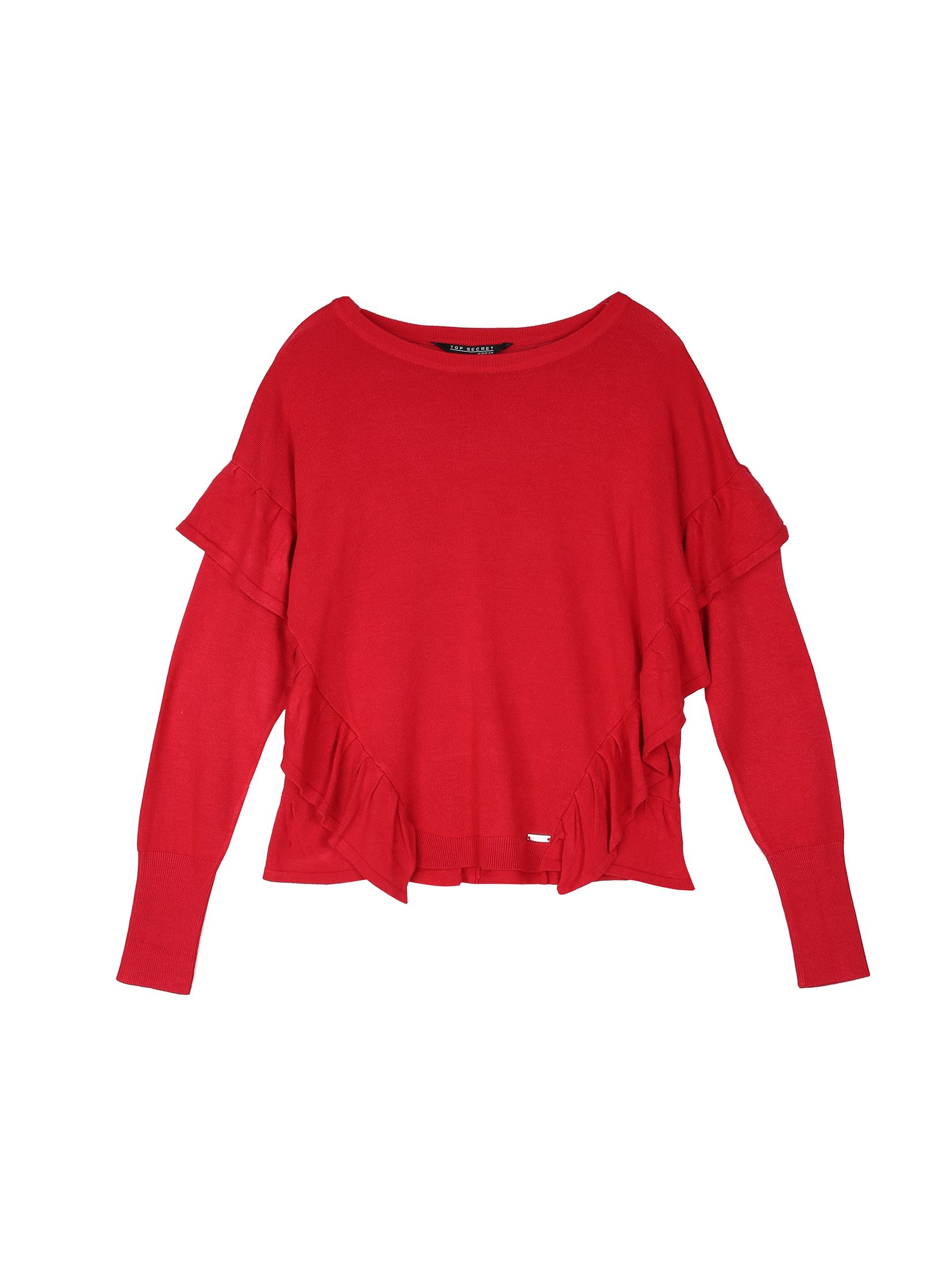 Sweter damski z ukośnymi falbanami