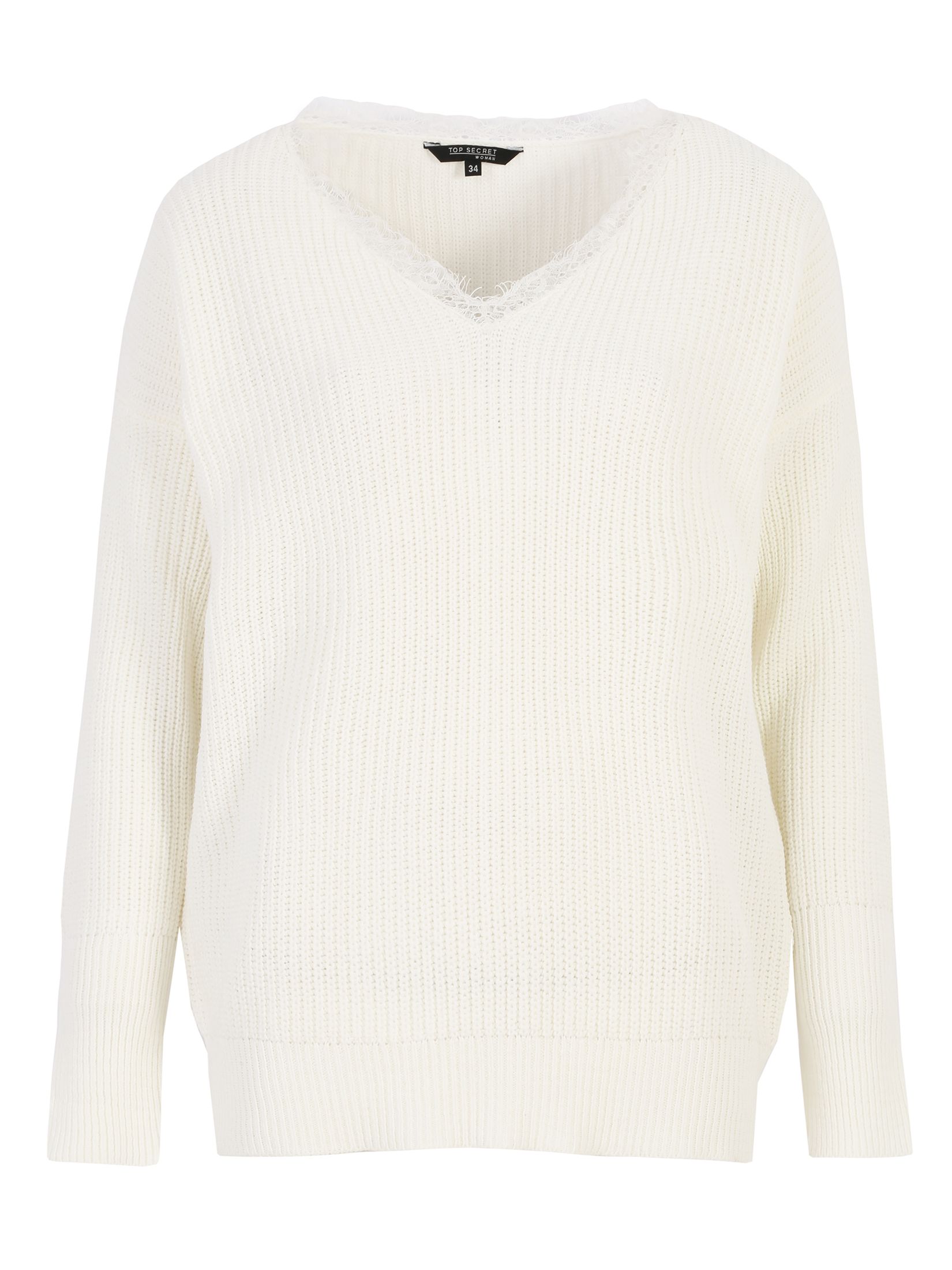 Sweter z koronką przy dekolcie
