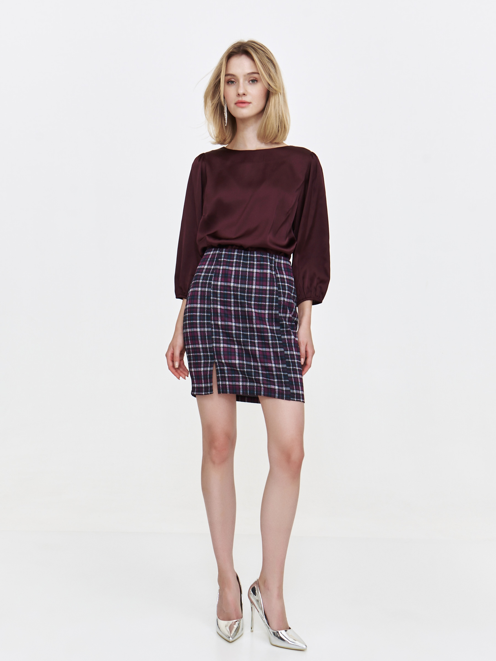 Satynowa bluzka z rękawem 3/4 