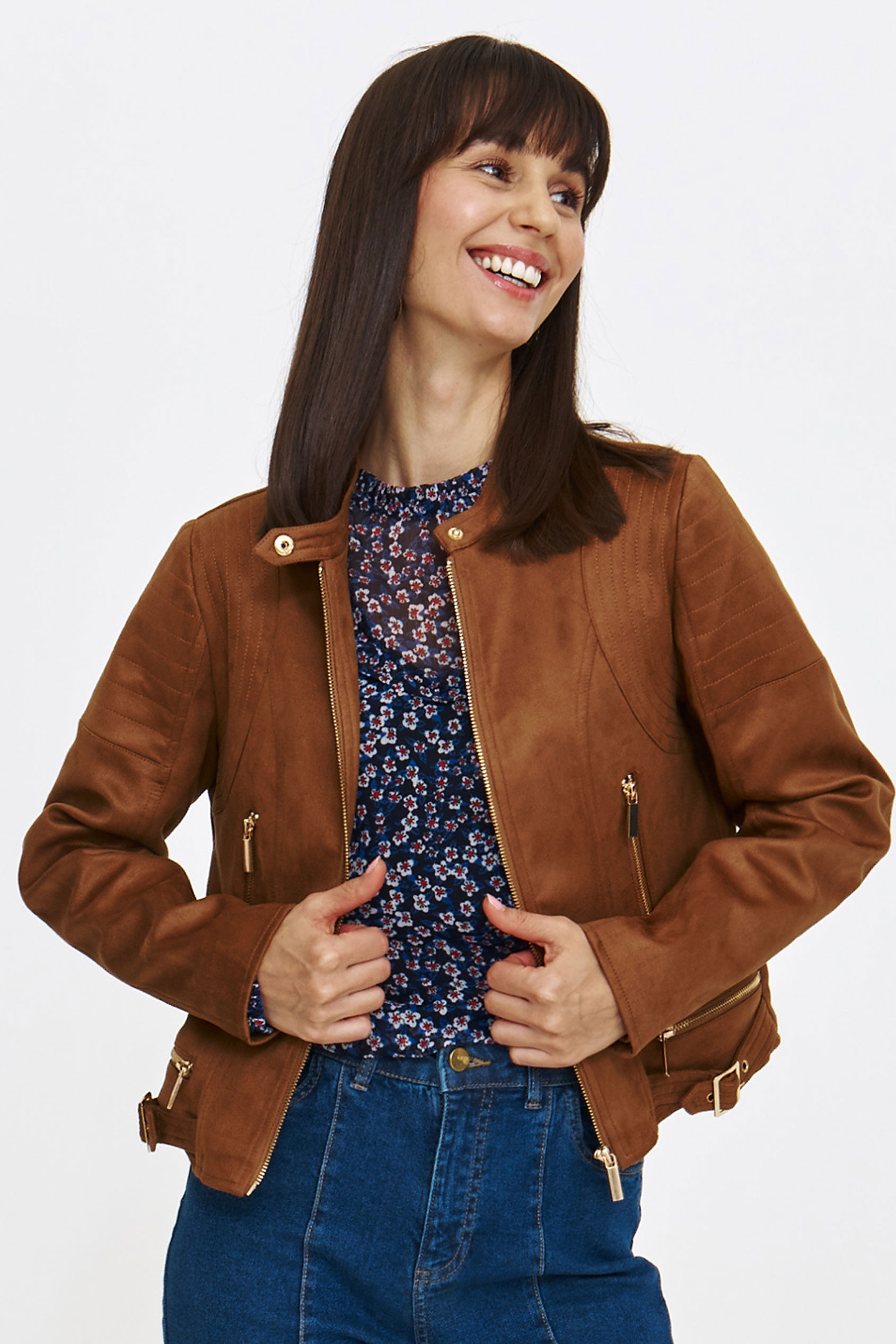 Brązowa kurtka z imitacji zamszu