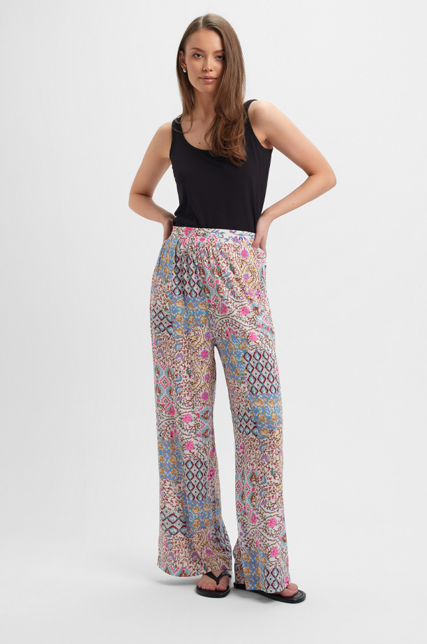 Wiskozowe spodnie z boho printem