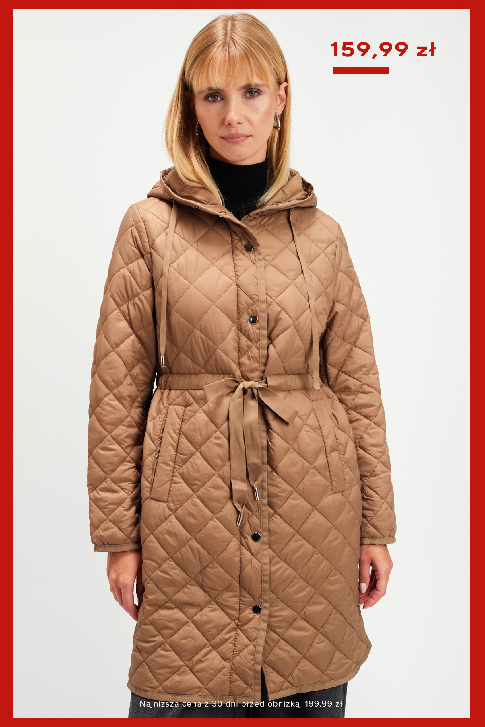 Długa pikowana kurtka beżowa