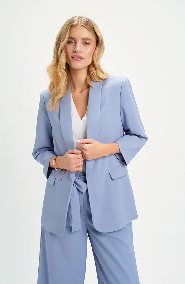 Żakiet z szalowym kołnierzem błękit