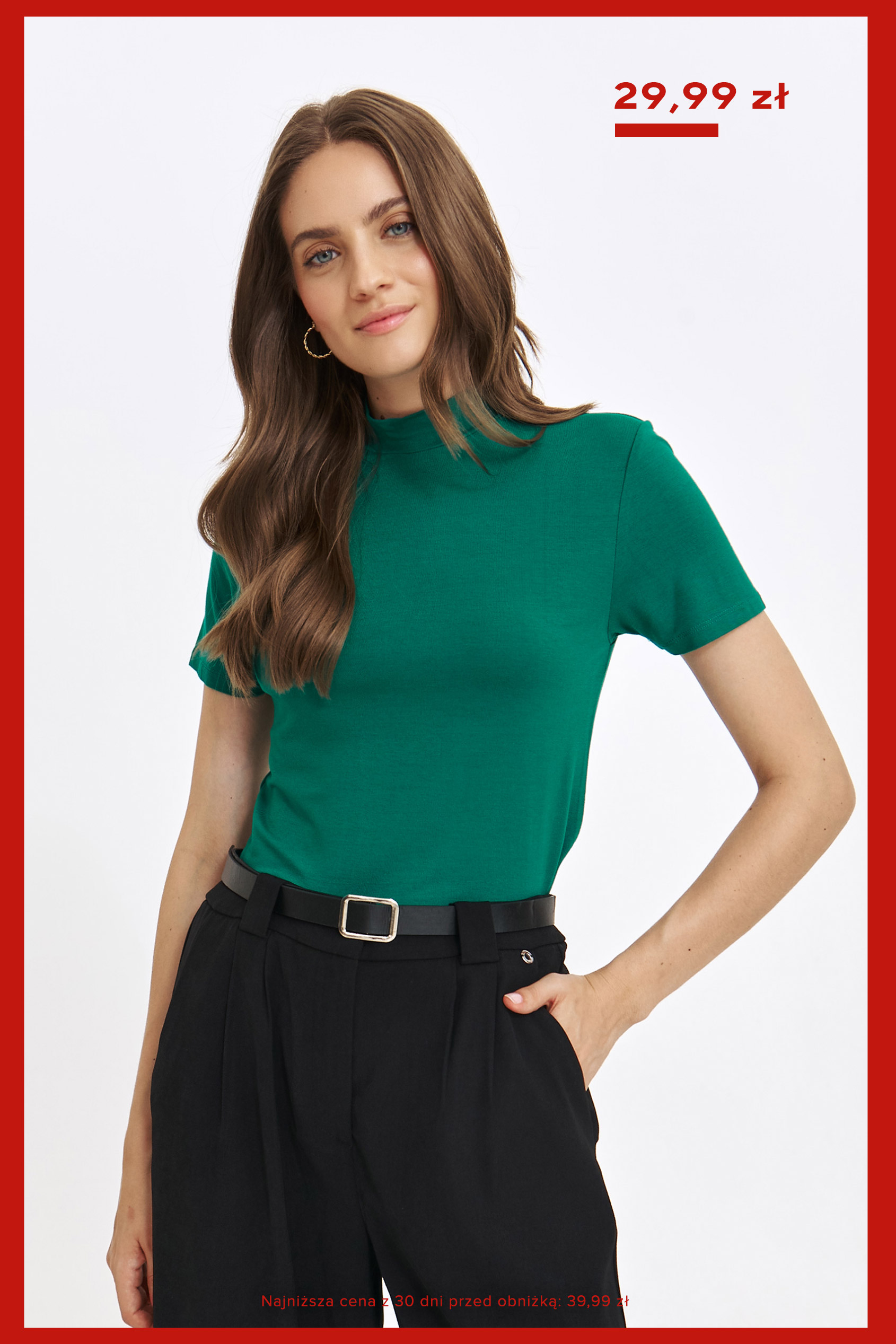 Cienka bluzka z golfem, zielona