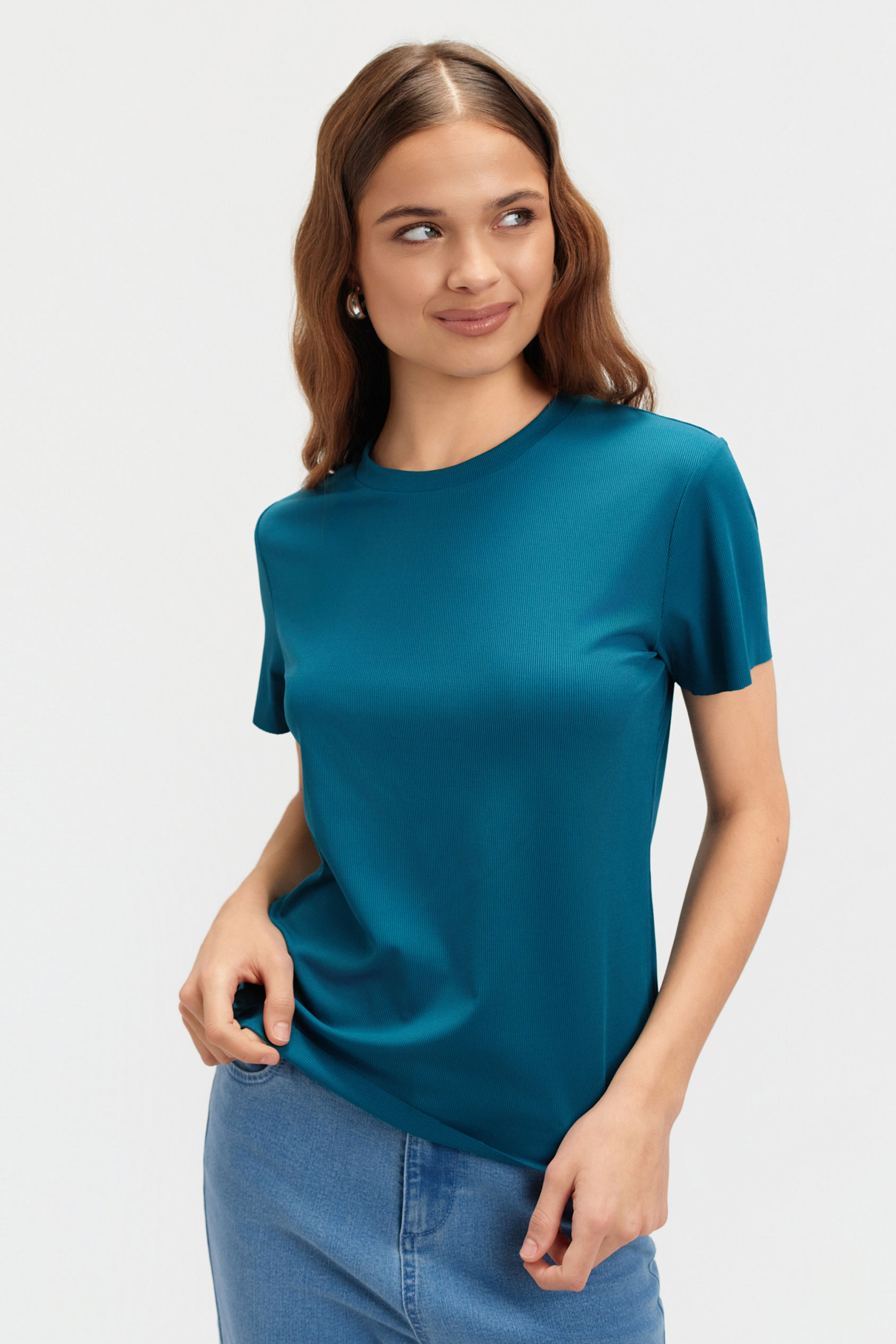 Prążkowany turkusowy t-shirt