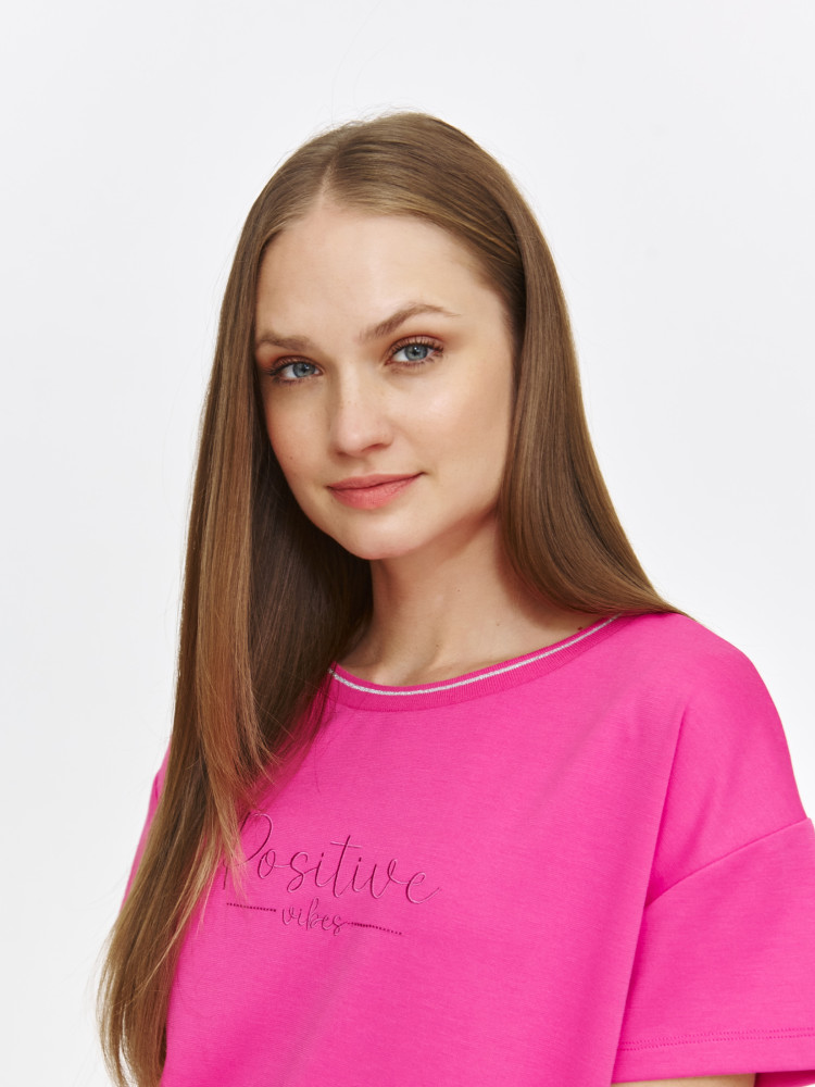 Różowa bluza casual z krótkim rękawem