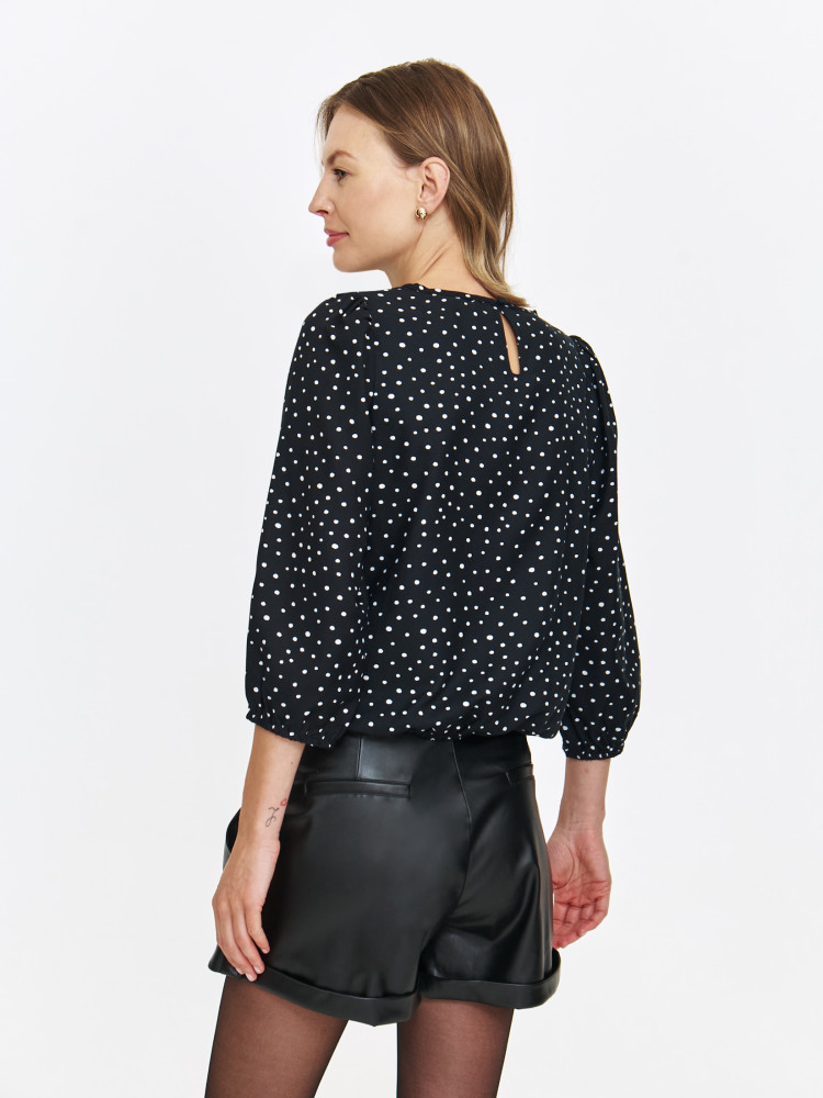 Czarna bluzka damska w drobne grochy