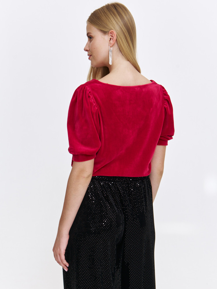 Velvetowa bluzka damska z bufiastymi rękawami 