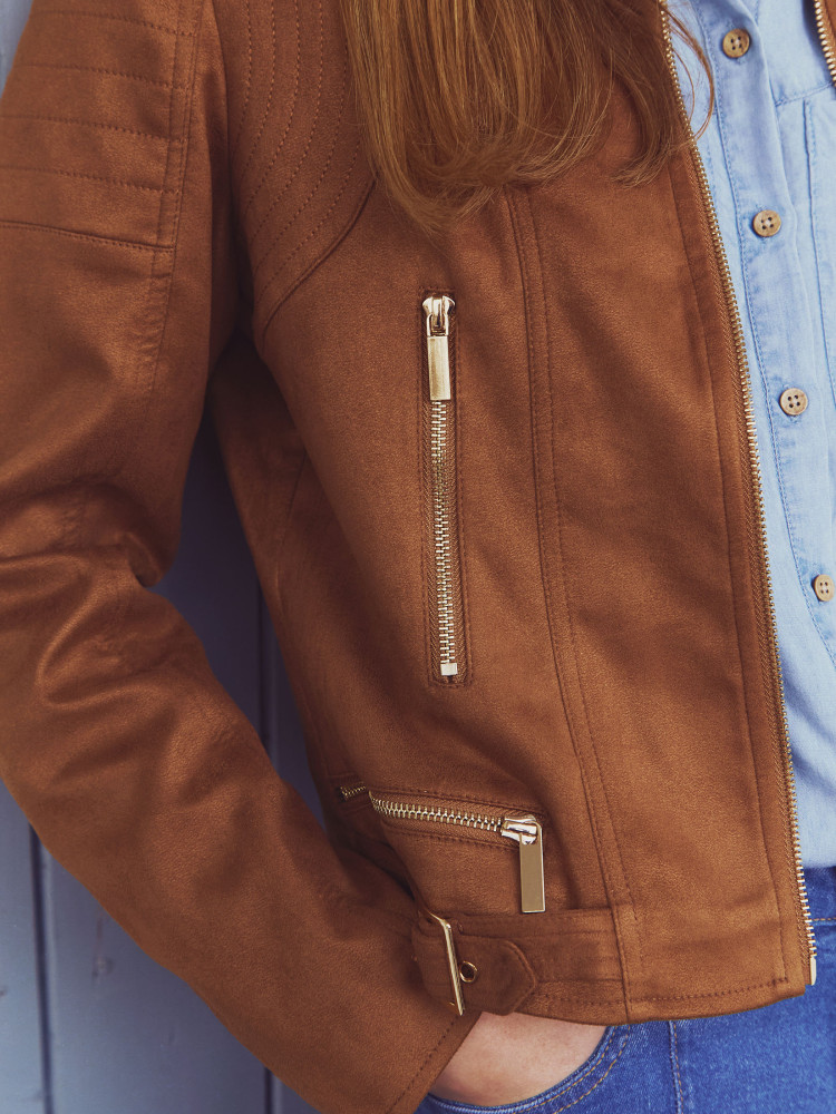 Brązowa kurtka z imitacji zamszu