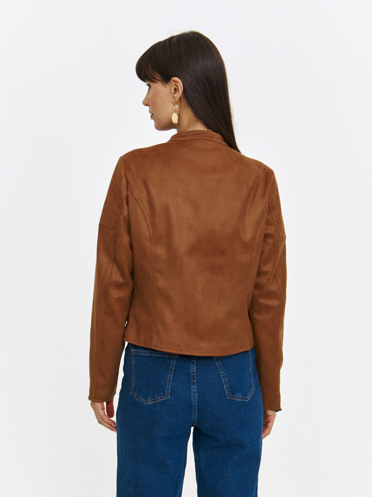 Brązowa kurtka z imitacji zamszu