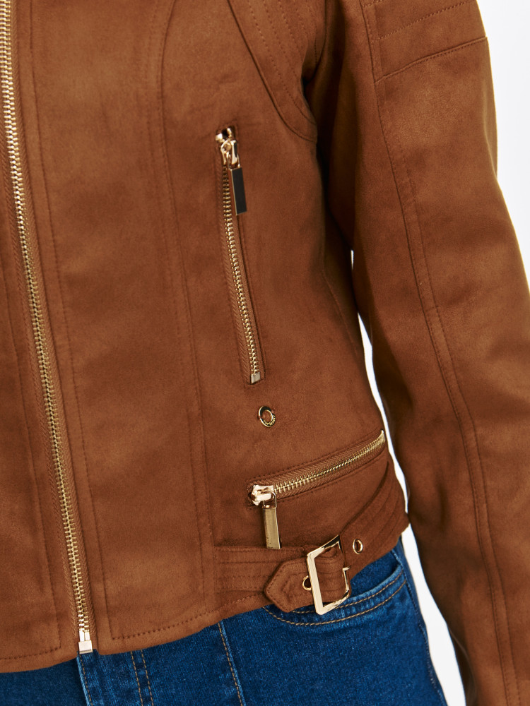 Brązowa kurtka z imitacji zamszu