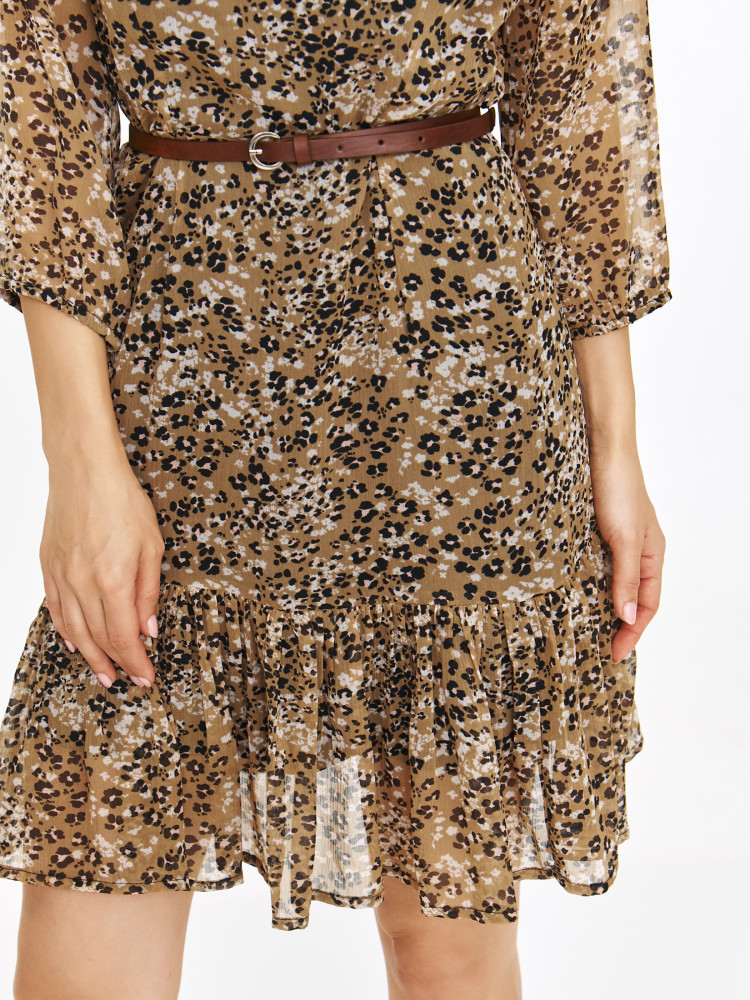 Ciemnobeżowa printowana sukienka