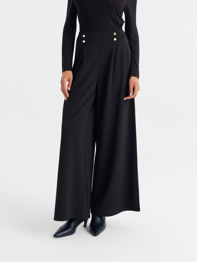 Czarne spodnie wide leg z wysokim stanem 