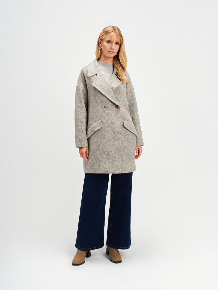 Jednorzędowy płaszcz w jodełkę 