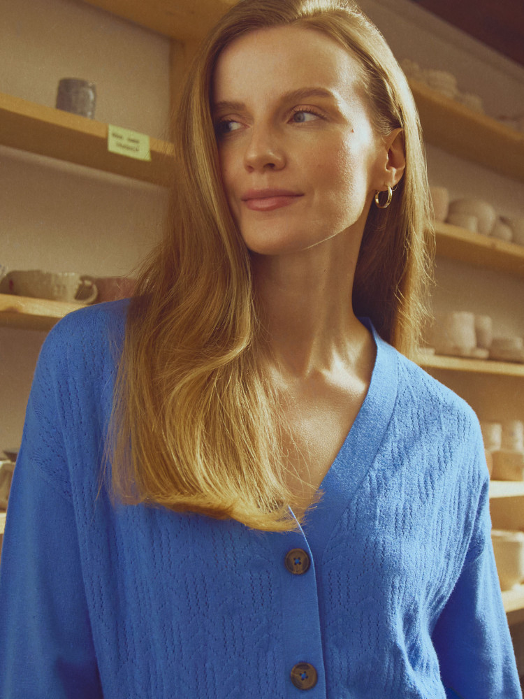 Niebieski uniwersalny kardigan damski