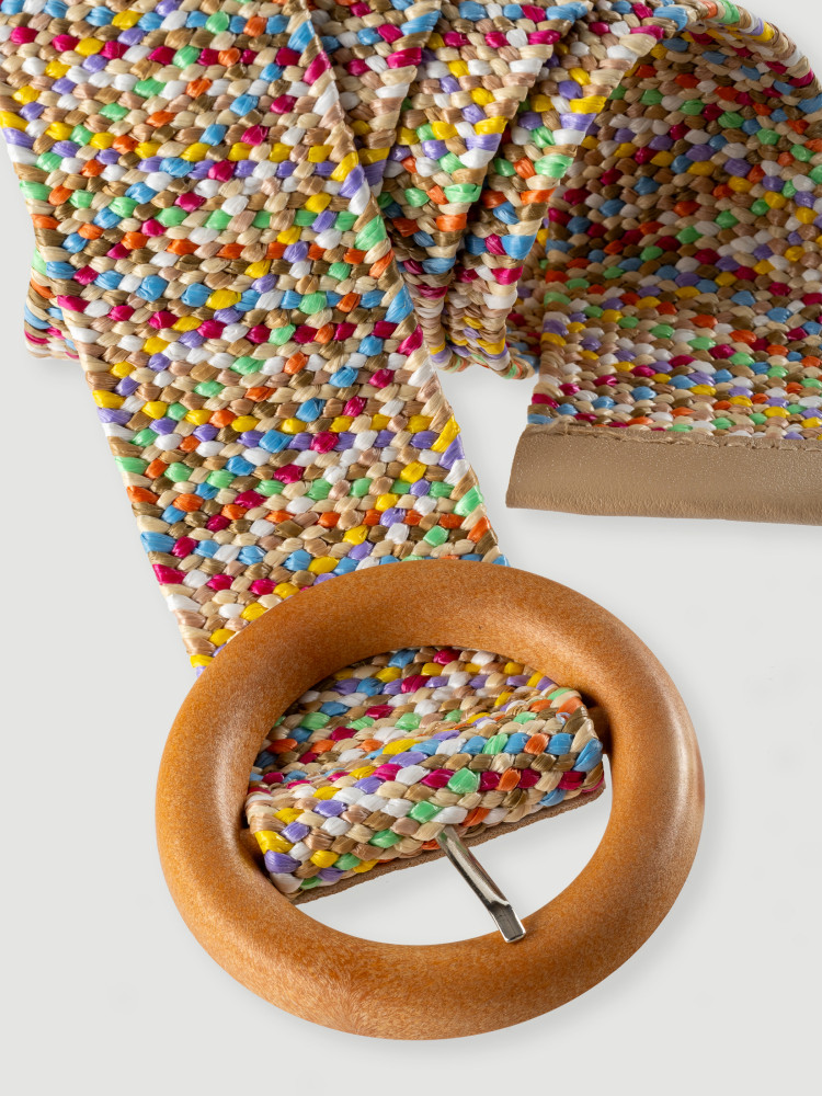 Kolorowy pasek z drewnianą klamrą  Kolorowy pasek z drewnianą klamrą