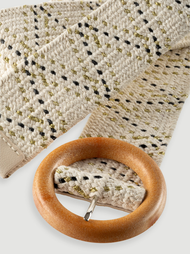 Kremowy pasek z okrągłą klamrą 