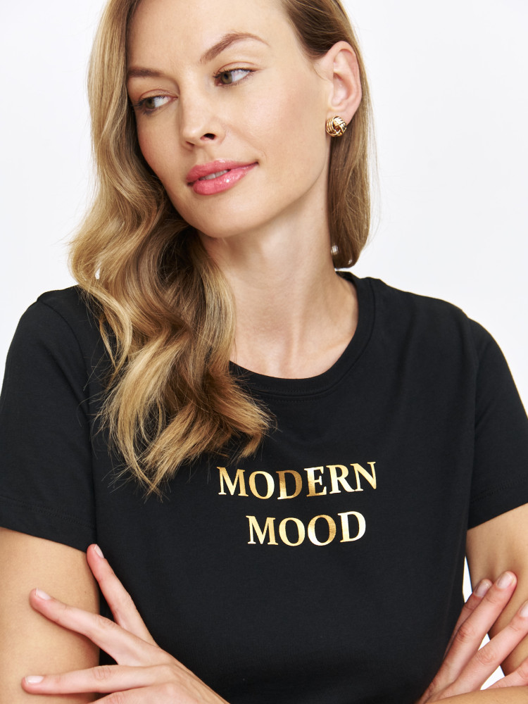 T-shirt damski ze złotym nadrukiem