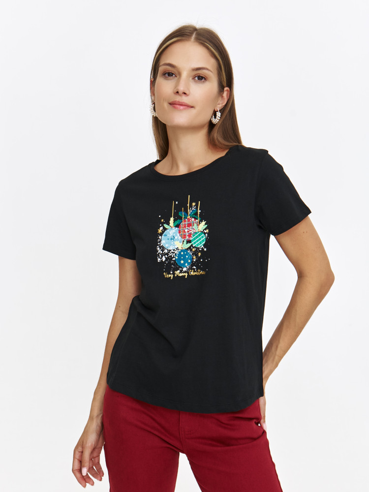 Czarny T-shirt bawełniany z aplikacją 