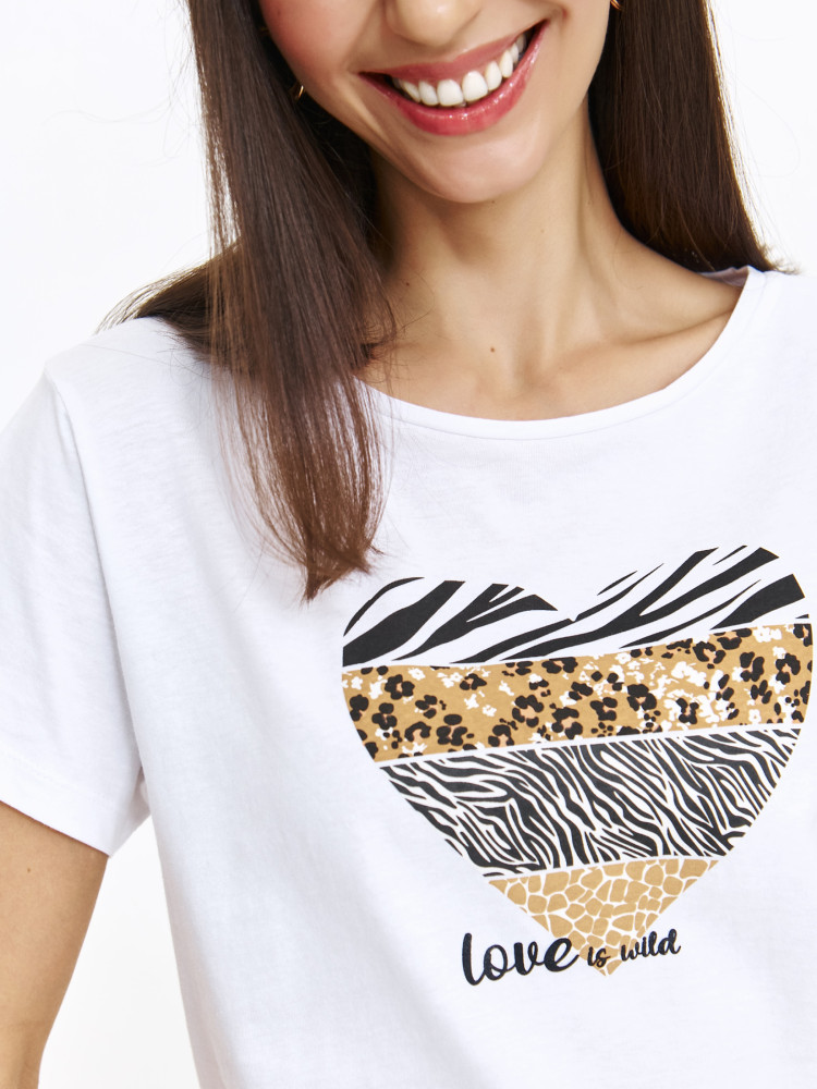 Biały t-shirt z efektownym nadrukiem Biały t-shirt z efektownym nadrukiem