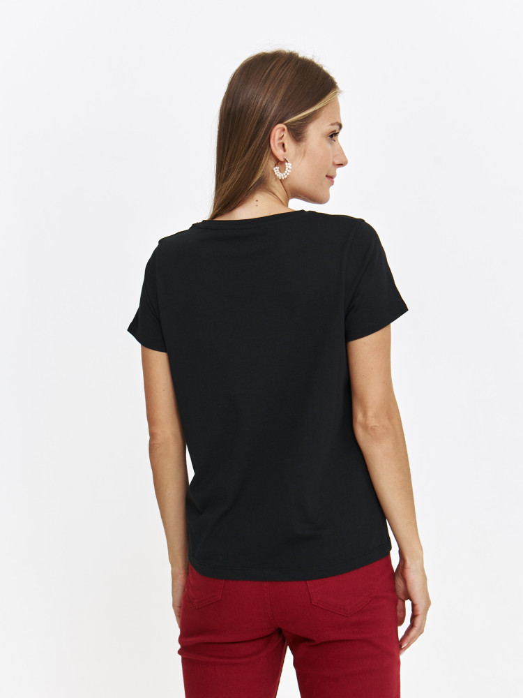Czarny T-shirt bawełniany z aplikacją 