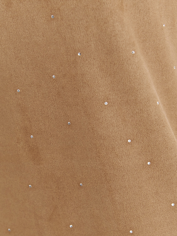 Prosta beżowa sukienka z eko zamszu