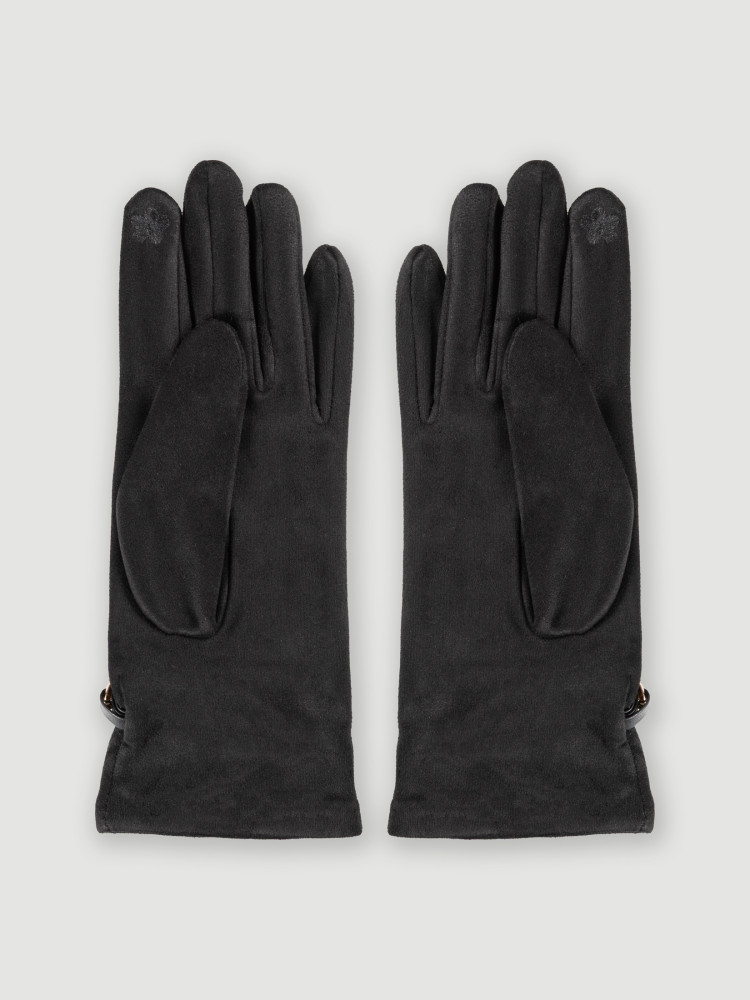 Czarne rękawiczki z biżuteryjnym akcentem 