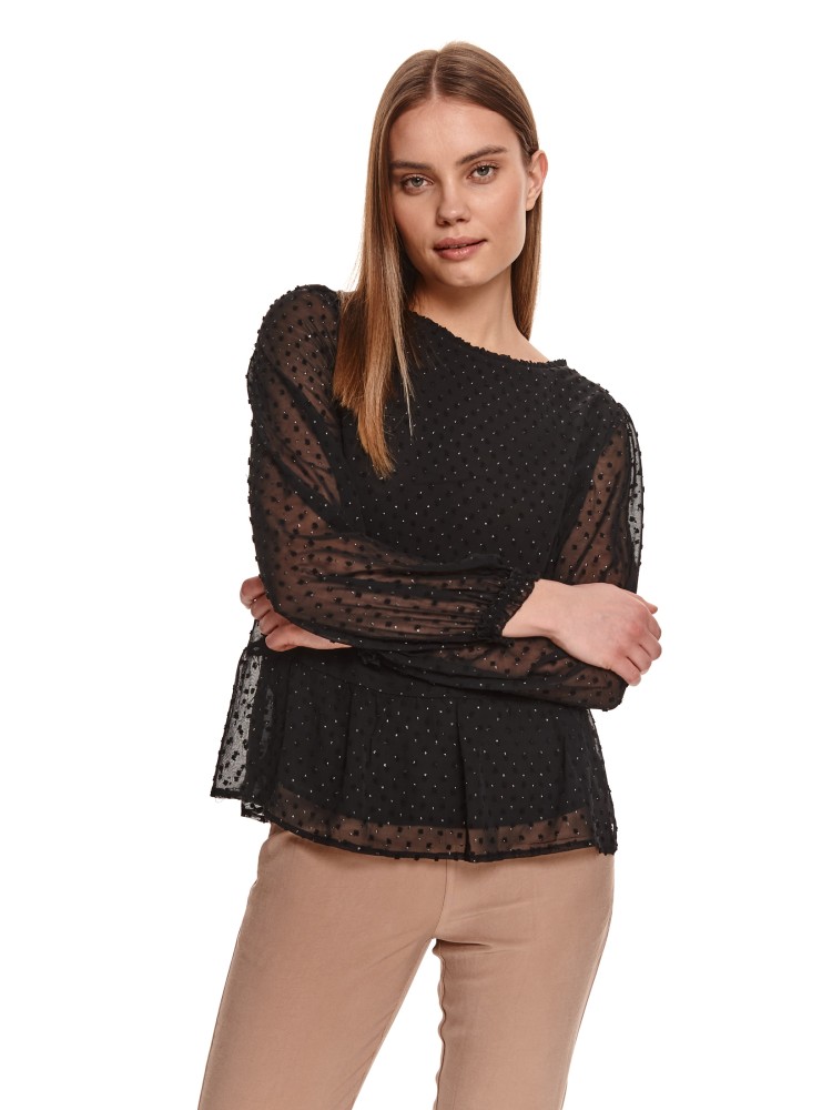 Bluzka z tkaniny plumeti z baskinką