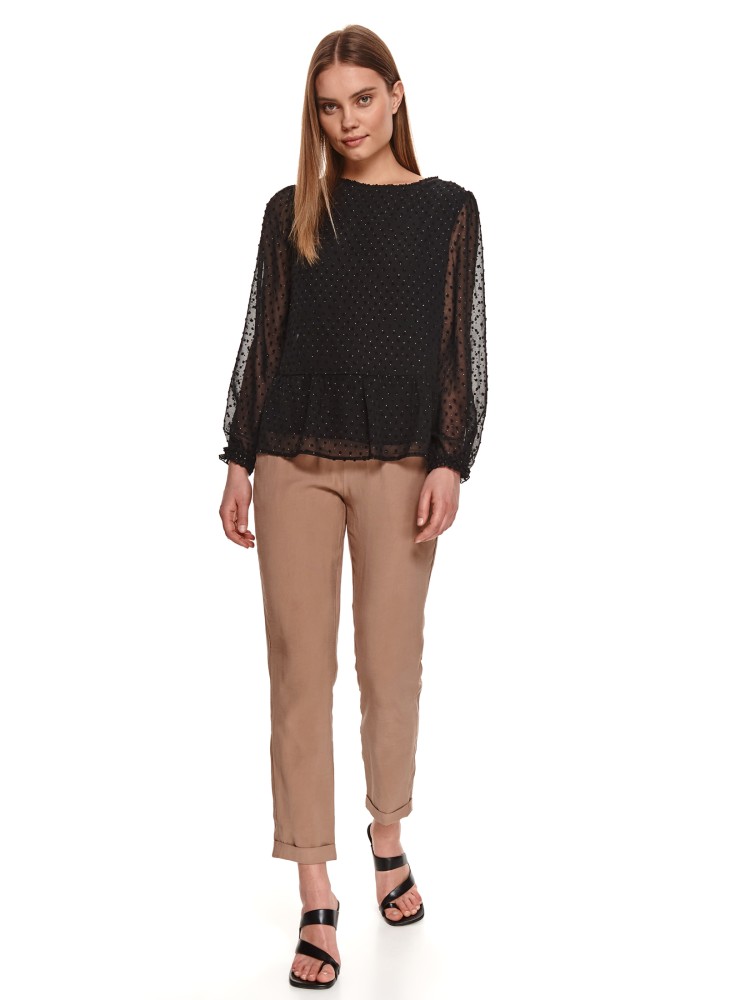 Bluzka z tkaniny plumeti z baskinką