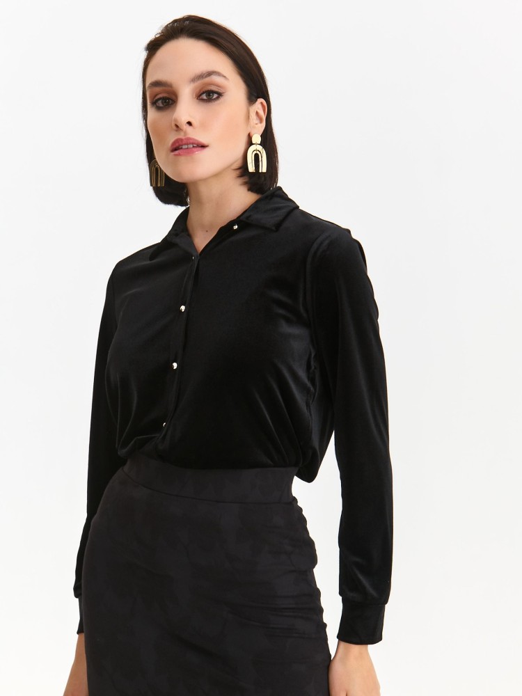 Gładka czarna welurowa koszula Gładka czarna welurowa koszula