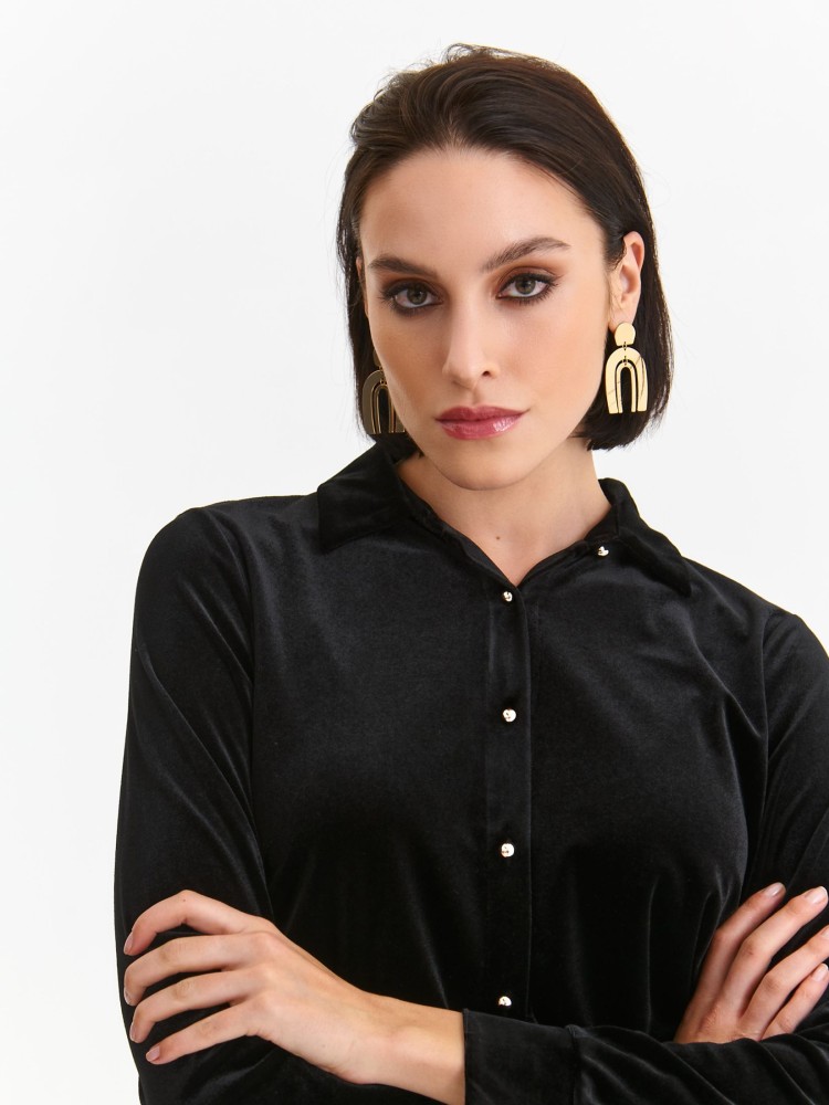 Gładka czarna welurowa koszula Gładka czarna welurowa koszula