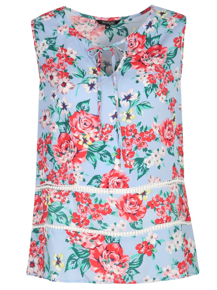 Printowana bluzka w kwiaty bez rękawów