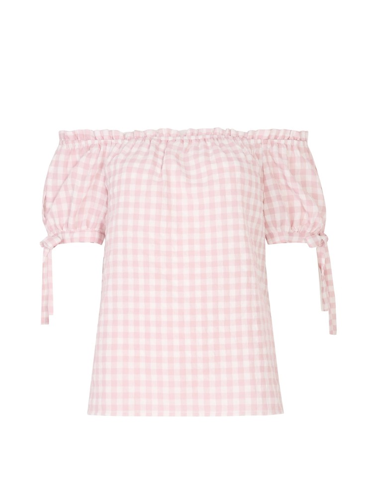 Bluzka z odkrytymi ramionami w kratkę vichy Bluzka z odkrytymi ramionami w kratkę vichy