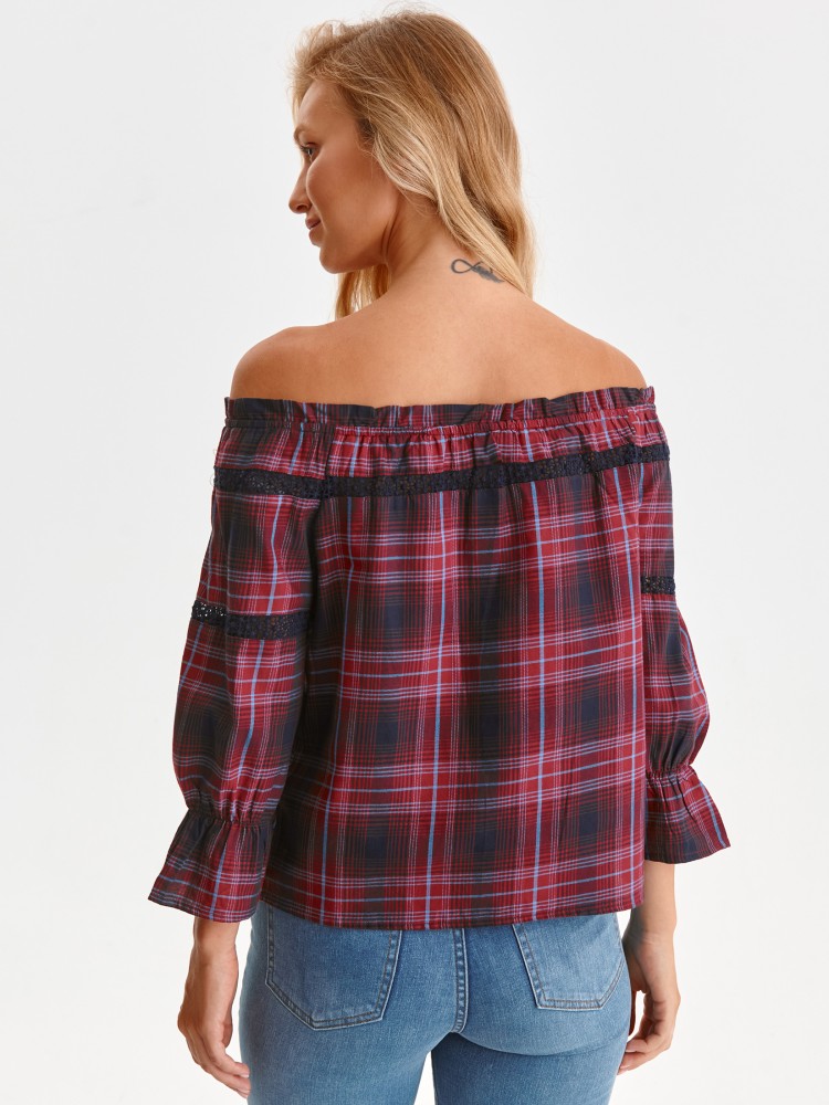 Bluzka damska w kratę z odkrytymi ramionami Bluzka damska w kratę z odkrytymi ramionami