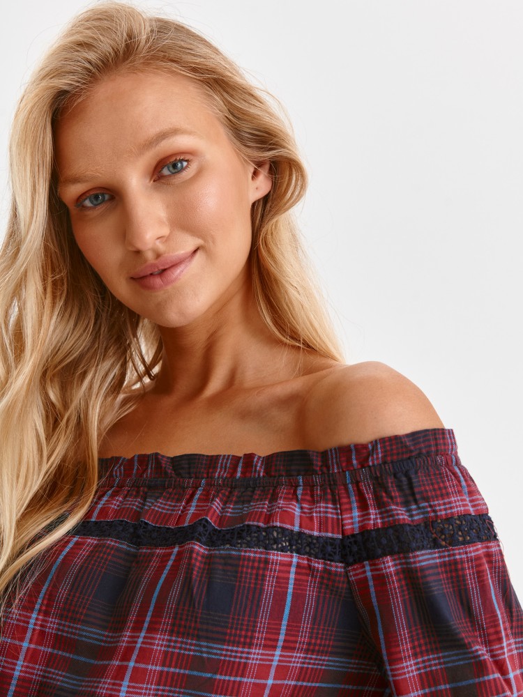 Bluzka damska w kratę z odkrytymi ramionami Bluzka damska w kratę z odkrytymi ramionami